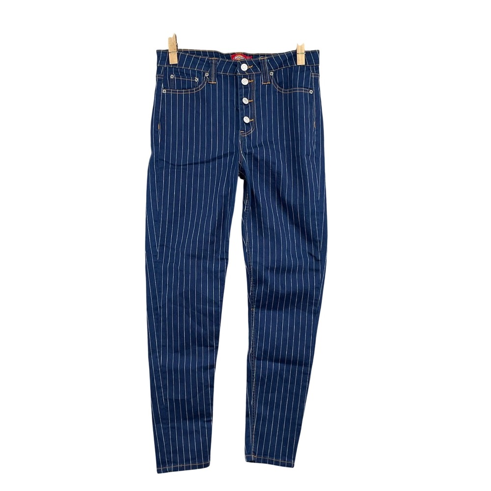 Dickies Skinny Jeans Womens 11/30 Blue Pinstripe Button Fly Denim Academia